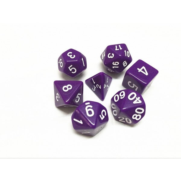 Purple Opaque 7pc Dice Set inked in White